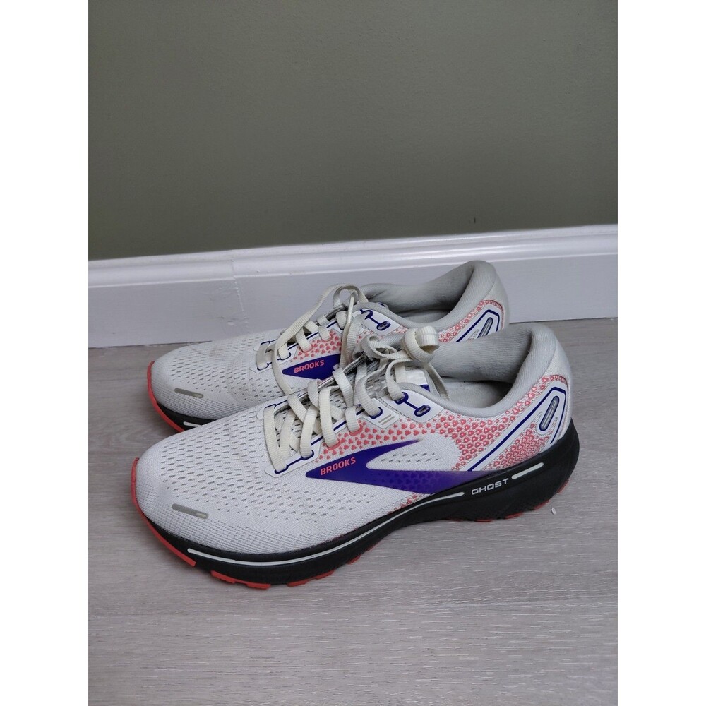 Size 9.5B- Brooks Ghost 14 White Purple Coral Women's Sneakers